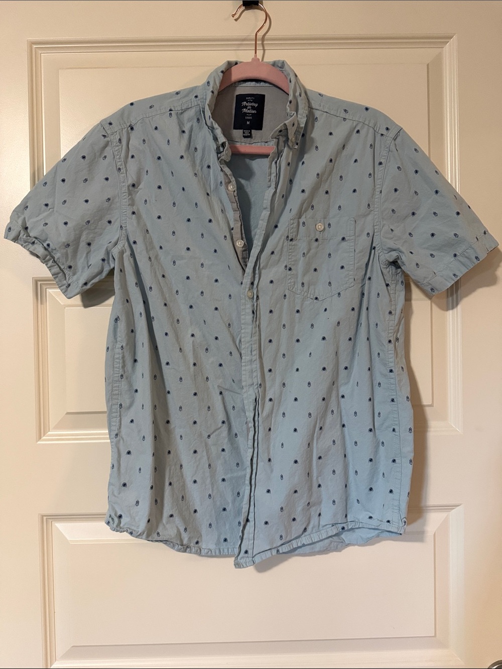 Rye Light Blue Short-Sleeve Button-Down with Navy Print